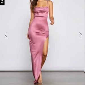 NEW WINDSOR LOLA HIGH SLIT SATIN DRESS